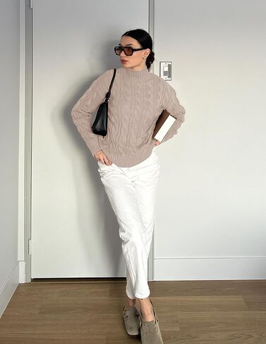 ZESICA Women's Sweaters 2024 Fall Winter Long Sleeve Mock Neck Solid Color Casual Loose Chunky Pullover Sweater in Kuwait