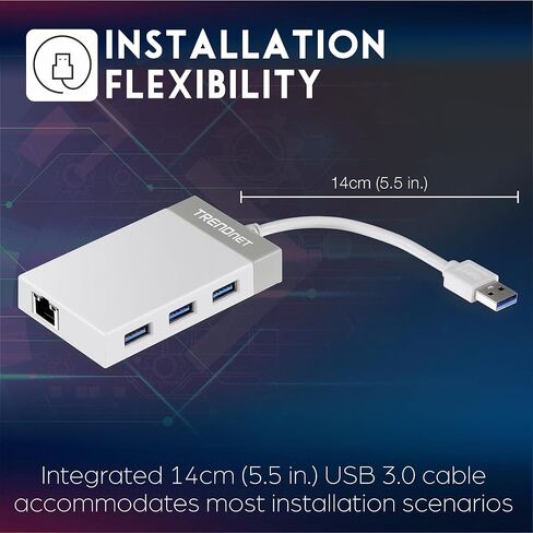 TRENDnet USB 3.0 to Gigabit Ethernet Adapter, Full Duplex 2Gbps Ethernet Speeds, Up to 1Gbps, USB to Gigabit Ethernet Adapter, USB-A, Windows & Mac Compatible, USB Powered, Black, TU3-ETG in Saudi Arabia