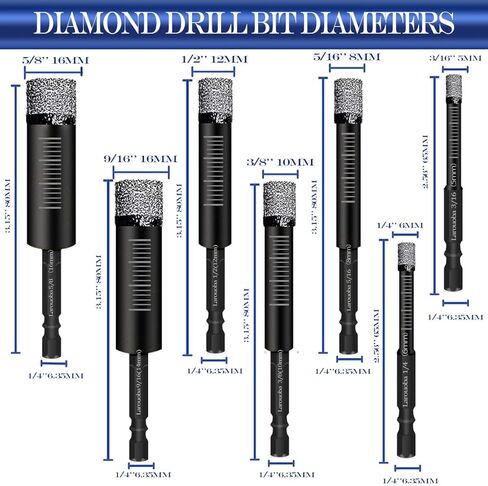 10pc 5/16"Diamond Drill Bit,8mm Masonry Drill Bits Set for Porcelain Tile Ceramic Stone Granite Marble Hex Shank Diamond Hole Saw Drill Bit (Blue) … in Kuwait