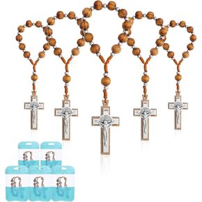 12 PCS Wood Rosary Beads Bulk for Men, Handmade Wooden Rosary with St Benedict Medal and Crucifix Cross Rosaries with Velvet Bag Rosary Catholic