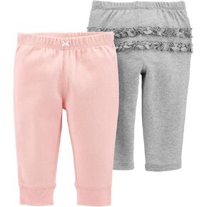 Carter's Baby Girls' 2-Pack Pull-On Pants (Coral/Heather, 24 Months)