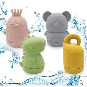 Baby Bath Toys, 4 Pcs Silicone Mold Free Bath Toys for Baby, Bathtub Toys for Toddlers 6-12 Months, Sensory Toys for Kids, Pool Beach Water Floating Toys for Boys Girls 1 2 3+ Year Olds, A