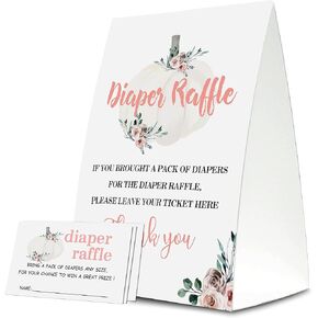Yuansail Diaper Raffle Tickets For Baby Shower, Floral Pumpkin Themed Cards, Party Favors For Baby Showers Game Cards, 1 Sign & 50 Cards Per Pack – (bb004-niaobu)