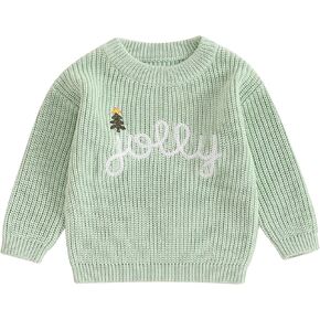Toddler Boy Girl Christmas Outfit Embroidery Knit Sweater Oversized Crewneck Pullover Sweatshirt Fall Winter Clothes