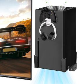 Wall Mount for Xbox Series X Laelr Wall Mount Shelf Stand for Xbox Series X Console Storage & Heat Ventilation Metal Wall Mount Kit for Xbox Series X with Detachable Controller Holder & Headset Hanger