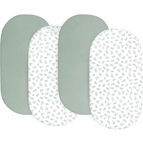 4-Pack Fitted Bassinet Sheets Compatible with Baby Delight, Dream On Me Skylar and Other Rectangle, Oval, Hourglass Bassinet Mattress, Ultra Soft and Breathable, Grey Leaf