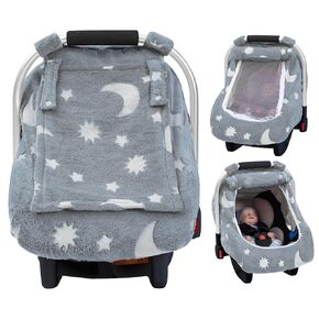 Car Seat Cover Baby, Infant Car Seat Cover Glow in The Dark, Cozy & Warm Carseat Canopy for Boys and Girls, Winter Baby Carrier Cover with Zipper Peep Windows for Baby Registry Essentials