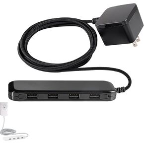 UltraPro 4 Port USB Power Strip, 6 Ft Braided Extension Cord, Wall Mount, 4.8 AMP/24 Watt, for iPhone/iPad/Samsung Galaxy/Google Pixel, UL Listed, Black, 54734
