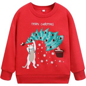 Toddler Boys Girls Christmas Sweatshirts Reindeer Crewneck Fleece Pullover Top Xmas Long Sleeve Winter Clothes 2-7T