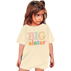 Big Sister Shirts for Girls Promoted to Big Sister Announcement T-Shirt Toddler Baby Girls Outfit Short Sleeve