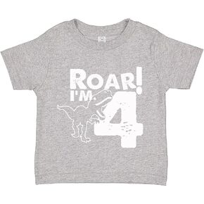 Roar I'm Four Year Old 4th Dinosaur Theme Birthday Party Baby Toddler Short Sleeve Tee Shirt (Assorted Colors)
