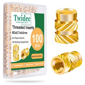 Twidec/25PCS 1/4" Heat Set Threaded Inserts 1/4“-20x12.7 Brass Heat Set Insert for 3D Printing Components and Plastic Parts