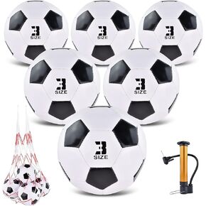 6 Pack Classic deflated Soccer Balls Size 3/4/5 with Pump and Mesh Bag for Indoor Outdoor Lawn Game Training Practice Bulk Sport Gift for Teens Adults