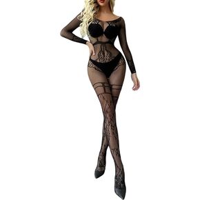 Womens One Piece Fishnet Bodystocking Lingerie Mesh bodysuit Crotchless Bodysuit For Women Teddy Lingerie Underwear Nightwear