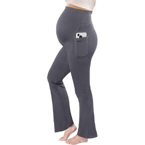 Maternity Flare Leggings - Soft Maternity Yoga Pants Over The Belly with Pockets