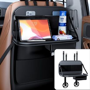 Mini Car Backseat Organizer with Foldable Table Tray,Hanging Car Storage Bag with Tissue Pocket,Premium PU Leather Material,Compatible with Most Vehicles,Inner Car Accessories,2Packs