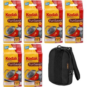 Kodak Fun Saver 35mm One-Time-Use Disposable Camera with Flash, 27 Exposures 6-Pack with Slinger Camera Bag