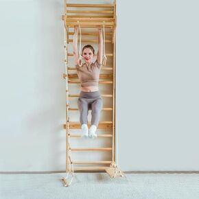 Avenlur Betula Swedish Ladder Wall Gym - Indoor Playset and Gym in One - with Swedish Ladder Swing, Rope Ladder, Adult Pull-Up Bar, and Indoor Slide - Indoor Gym for Kids and Adult - Jungle Gym