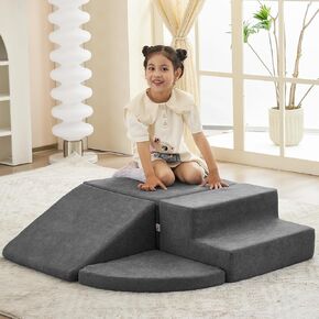 jela Foam Blocks 4Pcs Soft Play Equipment Luxury Miss Fabric Foam Climbing Blocks for Toddlers Climbing Toys Indoor Soft Play Activity Playset Lightweight Climbing Blocks Sliding Crawl (Brown Sugar)