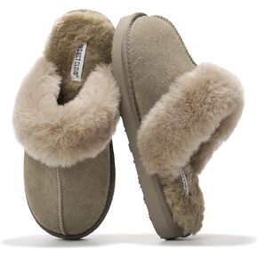 Project Cloud Womens Slippers Genuine Suede & Real Shearling Fur Lining - Memory Foam House Slippers for Women Indoor Use - Water Resistant Womens Clogs House Shoes for Women (Henka)