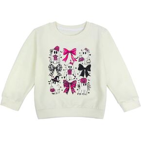 Toddler Baby Girl Halloween Sweatshirt Ghost Pumpkin Bow Shirt Crewneck Pullover Long Sleeve Tops Fall Outfits 6M-5T