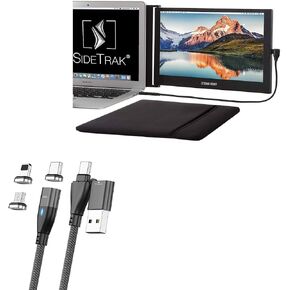 BoxWave Cable Compatible with SideTrak Slide FHD 12.5" - MagnetoSnap PD AllCharge Cable (100W), Magnet PD 100W Charging Cable USB Type-C Micro USB - Jet Black