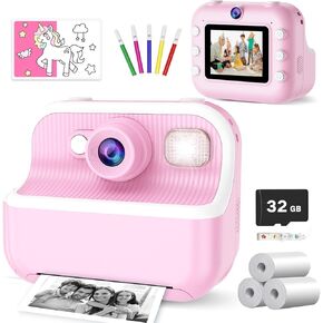 Kids Camera Instant Print Toys for Girls Age 5-12, 1080P Instant Camera for Kids with Dual Camera Print Selfie Photos, Christmas Birthday Gifts for Girls Age 4 5 6 7 8 9 10 Year Old-32GB Purple