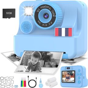 Instant Print Camera for Kids - Christmas Birthday Girls Gifts for Age 3 4 5 6 7 8 9 10 Year Old, 2.4 Inch Screen Kids Instant Camera, Kid Digital Video Cameras Toys with 32 GB SD Card