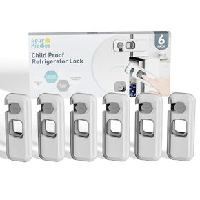 4our Kiddies Refrigerator Locks for Kids (6 Pack), Baby Proofing Fridge Locks for Adults with Strong 3M Adhesives, Child Proof Safety Freezer Door Latches for Upright Freezer, Cabinets, Cupboard Door