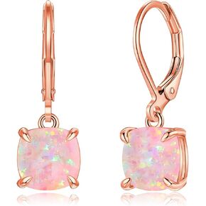 CiNily Square-Cut Opal Earrings Leverback Drop Earrings for Women Girls Hypoallergenic, Pendant Earrings 14K White Gold/Gold Dangle Earrings Opal Hoops Birthday Wedding Mothers Day Jewelry Gifts