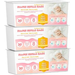 أكياس إعادة تعبئة سطل الحفاضات متوافقة مع دلاء الحفاضات المميزة من جيني إيزي رول، تقنية حاجز الرائحة المكونة من 7 طبقات، تدوم حتى 8 أشهر، 90 كيسًا (عبوة من 3 قطع) in Kuwait