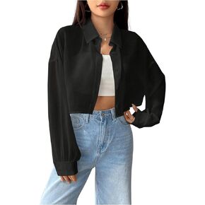 Milumia Women's Casual Long Sleeve Sheer Mesh Crop Jacket Button Down Shirt