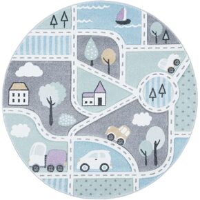 SAFAVIEH Carousel Kids Collection 4' Round Grey/Light Blue CRK193F Neighborhood Non-Shedding Nursery Playroom Area Rug