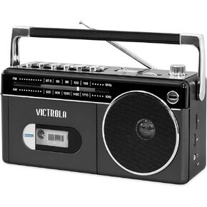 Victrola VBB-25-SLV Mini Bluetooth Boombox with Cassette Player, Recorder and Am/FM Radio, Silver