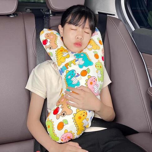 SIQITECHNO Car Travel Pillow for Kids Adults Soft Neck Pillow for Long Journey&Road Trip Washable Breathable Head and Body Support Pillow Car Seat Belt Pillow Car Aircraft (Deer&Bear + Headrest) in Saudi Arabia