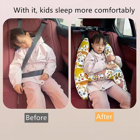 SIQITECHNO Car Travel Pillow for Kids Adults Soft Neck Pillow for Long Journey&Road Trip Washable Breathable Head and Body Support Pillow Car Seat Belt Pillow Car Aircraft (Deer&Bear + Headrest) in Saudi Arabia