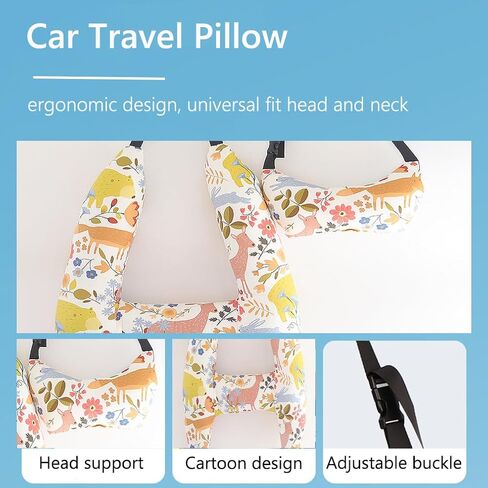 SIQITECHNO Car Travel Pillow for Kids Adults Soft Neck Pillow for Long Journey&Road Trip Washable Breathable Head and Body Support Pillow Car Seat Belt Pillow Car Aircraft (Deer&Bear + Headrest) in Saudi Arabia