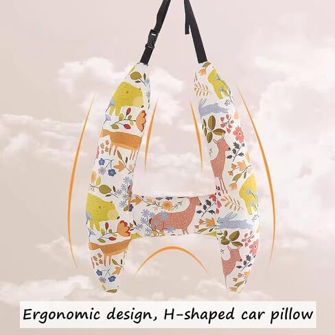 SIQITECHNO Car Travel Pillow for Kids Adults Soft Neck Pillow for Long Journey&Road Trip Washable Breathable Head and Body Support Pillow Car Seat Belt Pillow Car Aircraft (Deer&Bear + Headrest) in Saudi Arabia