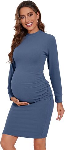 Smallshow Women's Materntiy Dress Long Sleeve Knit Crew Neck Pregnancy Clothes in Kuwait