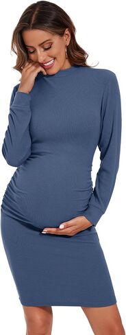 Smallshow Women's Materntiy Dress Long Sleeve Knit Crew Neck Pregnancy Clothes in Kuwait