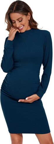 Smallshow Women's Materntiy Dress Long Sleeve Knit Crew Neck Pregnancy Clothes in Kuwait