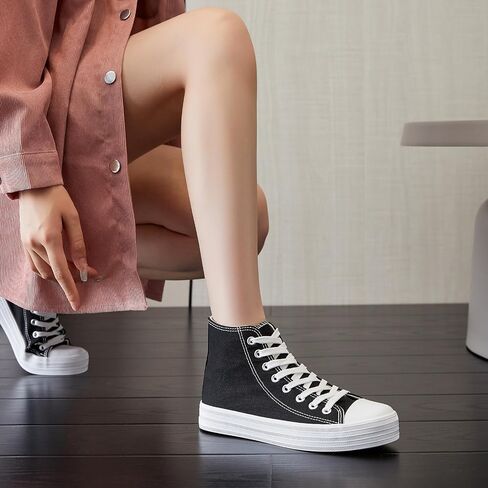 HYPOCRUTE Womens High Top Sneakers Classic Canvas Shoes for Women Lace Up Canvas Sneakers Casual Tennis Shoes for Walking in Kuwait