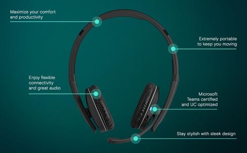 EPOS Adapt 261 - سماعة رأس مزدوجة الجوانب، لاسلكية، بلوتوث ثنائي الاتصال، دونجل USB-C متضمن، محسّن من UC ومعتمد من Microsoft Teams، أسود in Kuwait