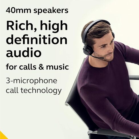 Jabra Evolve2 65 MS Wireless Headphones with Link380c, Stereo, Black – Wireless Bluetooth Headset for Calls and Music, 37 Hours of Battery Life, Passive Noise Cancelling Headphones in Saudi Arabia