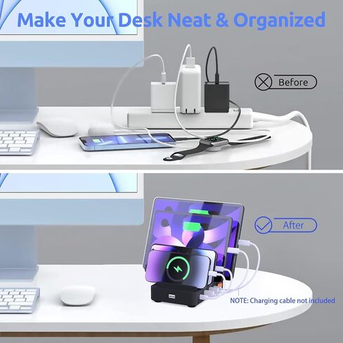 Fast & Safe Charging Station for Multiple Devices - 4 Fast Port - PD 20W & QC 3.0 - Compatible with All USB Devices - Family Charging Organizer - UL & FCC Certification - Purple in Saudi Arabia