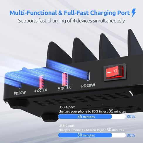 Fast & Safe Charging Station for Multiple Devices - 4 Fast Port - PD 20W & QC 3.0 - Compatible with All USB Devices - Family Charging Organizer - UL & FCC Certification - Purple in Saudi Arabia