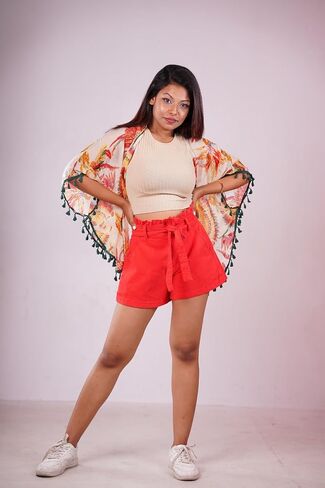 Apurbo Women's Casual Ripped High Rise Distressed Rolled Jean Shorts for (US, Alpha, Medium, Regular, Regular, Medium, Red-Butterfly) in Saudi Arabia