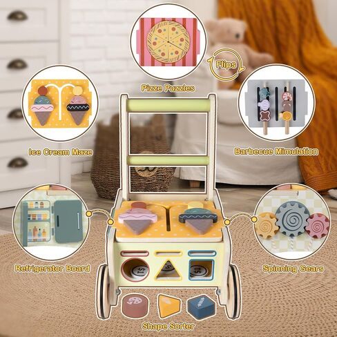 Baby Walker Push Toys, Montessori Walkers for Baby 6-12 Months, Wooden Walking Toys Activity Center for 1 Year Old Girl Boys Gifts in Kuwait
