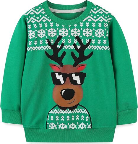 طفل بنين بنات عيد الميلاد بلوزات الرنة Crewneck كنزة صوف علوية عيد الميلاد طويلة الأكمام ملابس الشتاء 2-7T in Saudi Arabia