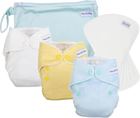 Newborn All in One Cloth Diapers. Hybrid AIO Diaper Set with Unique Velvet Soft, Waterproof Cover. Unisex Neutral Colored Set Includes 3 Diapers, 3 Inserts and 1 Wetbag., Small in Saudi Arabia